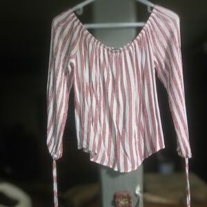 Charlotte Russe White and Pink Asymmetrical Ruched Blouse